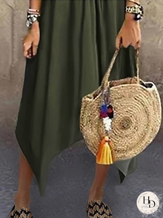 Casual Dress Midi Dress Green Light Blue Short Sleeve Color Block Patchwork Spring Summer V Neck Stylish Loose Fit S M L XL XXL 3XL 4XL 5XL for Women