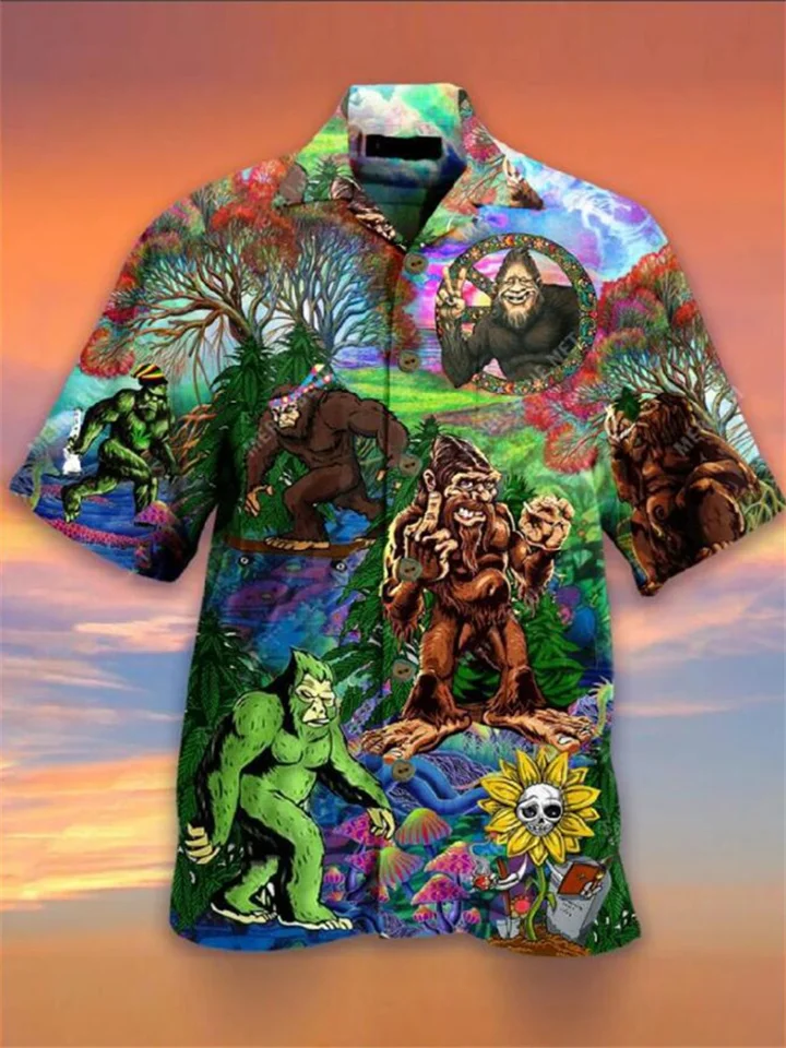 Men's Shirt Summer Hawaiian Shirt Graphic Prints Hippie Bus Turndown Light Yellow Blue-Green Black Light Green Purple Casual Hawaiian Short Sleeve Button-Down Print Clothing Apparel Tropical Fashion