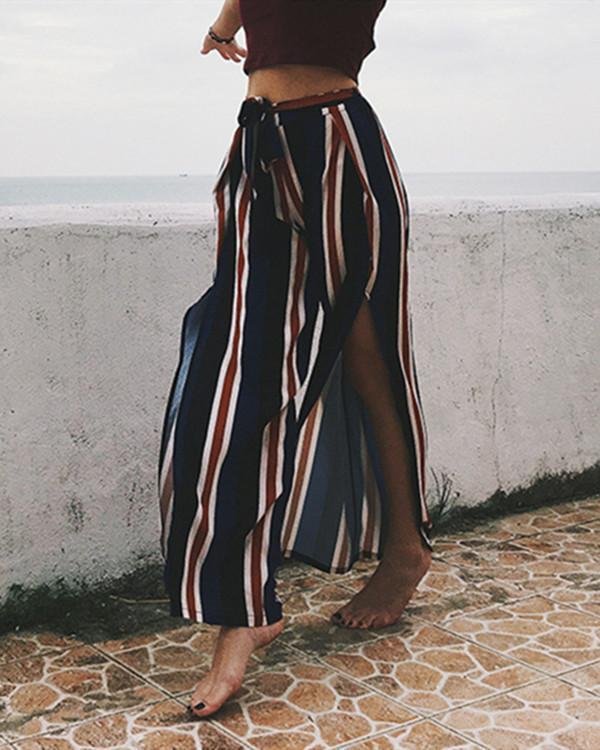 bohemia sexy striped split casual beach vacation pants p117319