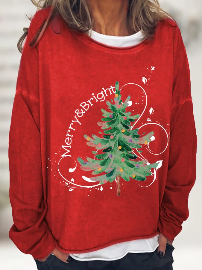 Women's Merry And Bright Christmas Tree🎄 Long-Sleeve T-Shirt-mysite