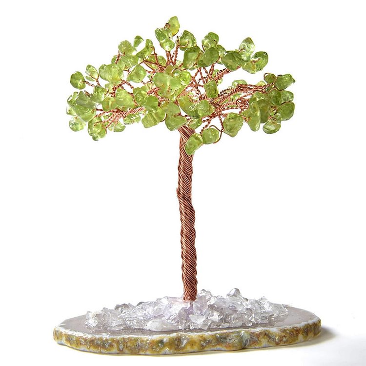 Peridot Natural Gemstone Feng Shui Tree with Agate Base