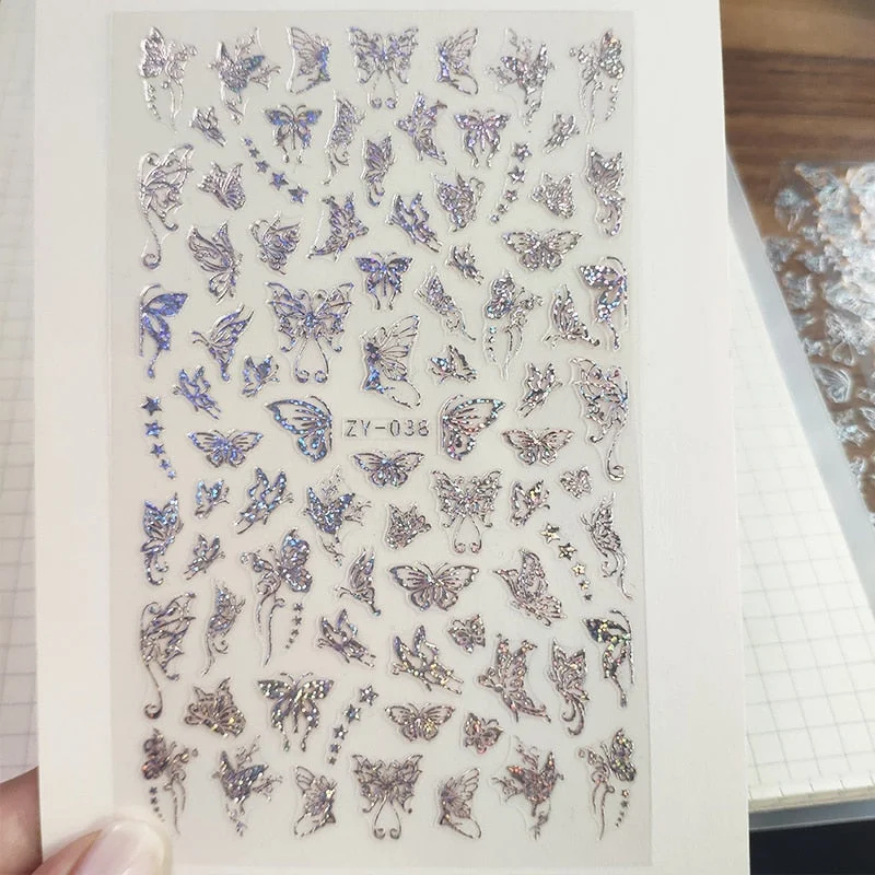 1PC Holographics 3D Butterfly Nail Art Stickers Adhesive Sliders Colorful DIY Golden Nail Transfer Decals Foils Wraps Decoration-Nail Inspo