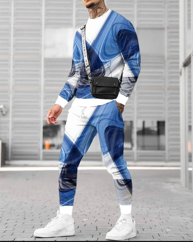 Men's Casual Geometric Abstract Printing Long-sleeved Suit