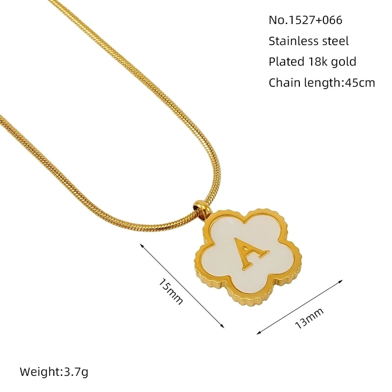 Basic Classic Style Letter Flower 304 Stainless Steel Shell 18K Gold Plated Plating Inlay Pendant Necklace