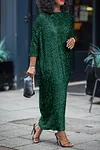 Women's Glittery Sequin Long Sleeve Maxi Dress