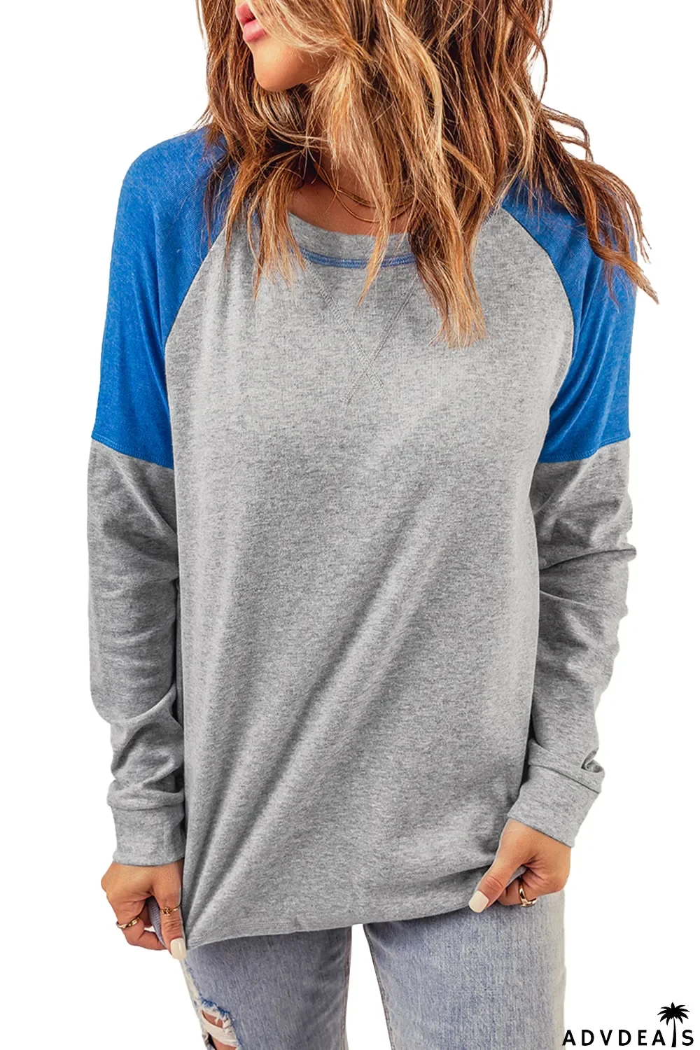 Gray Color Block Raglan Sleeve Top