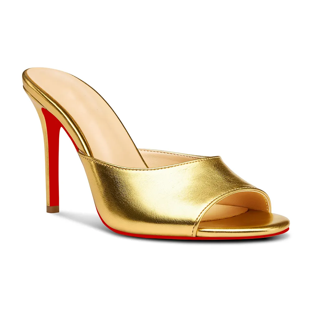 100mm Women's Sandals Pointed Toe Mules Red Bottom Heels Slip on Stilettos-vocosishoes
