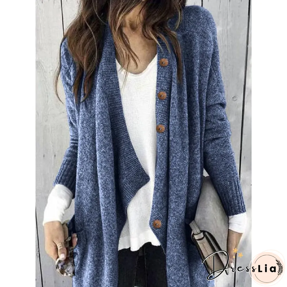 Large Size Solid Color Buttoned Casual Cardigan