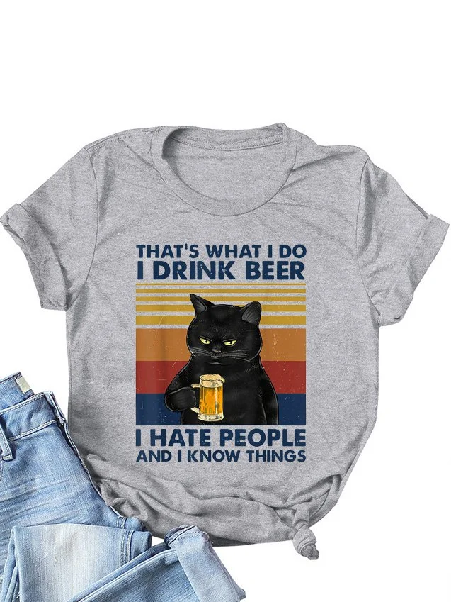 Crew Neck Animal Short Sleeve Casual Shirts & Tops