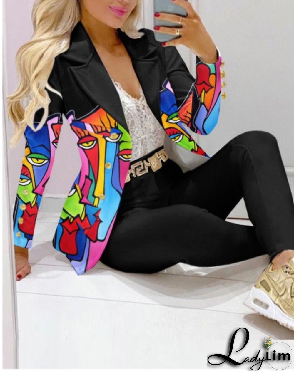 Fall Casual Fashion Suits Women's Print Blazer and pants two piece set