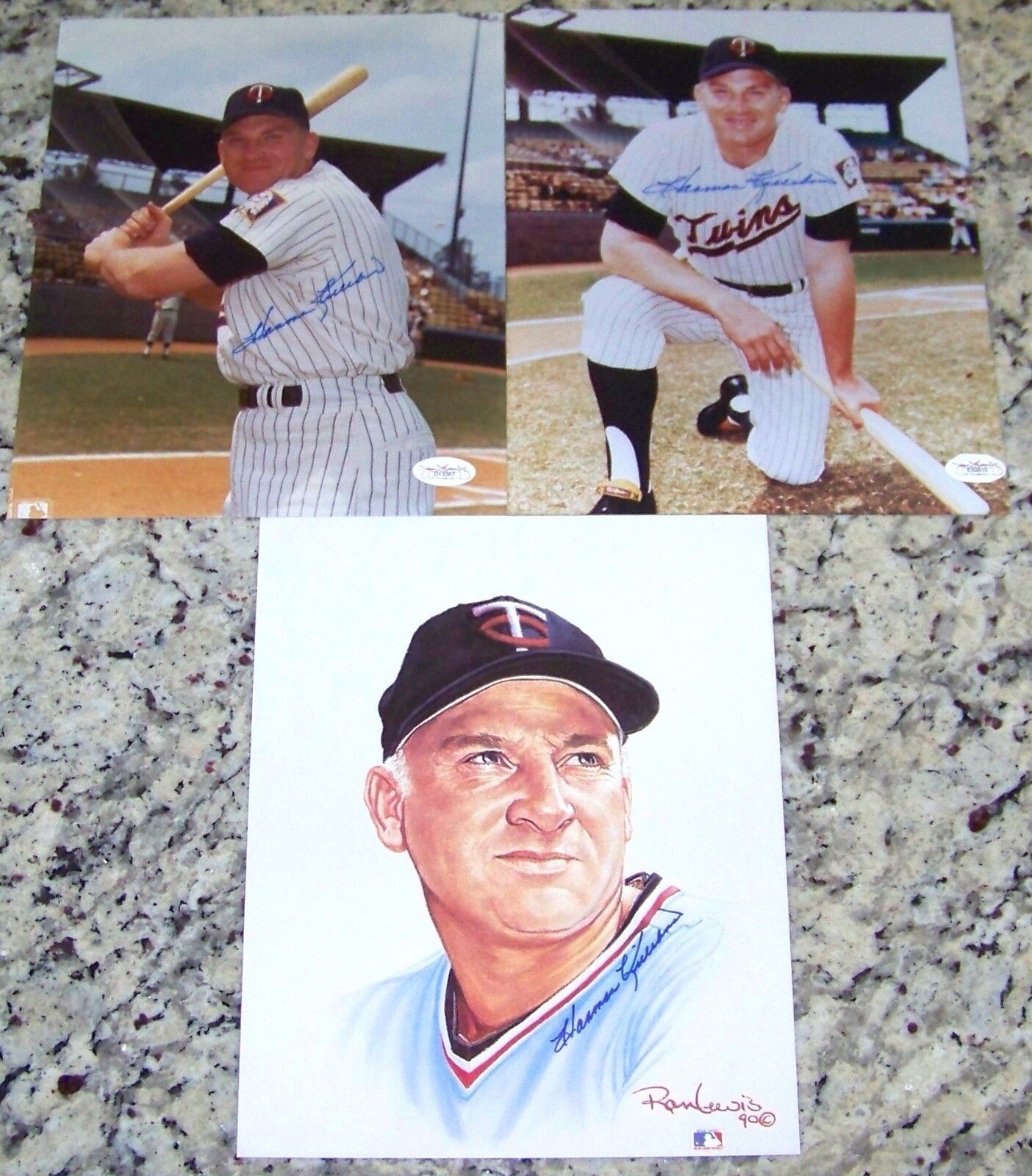 (3) Harmon Killebrew Signed Autographed Baseball Photo Poster paintings Ron Lewis Litho JSA COA!