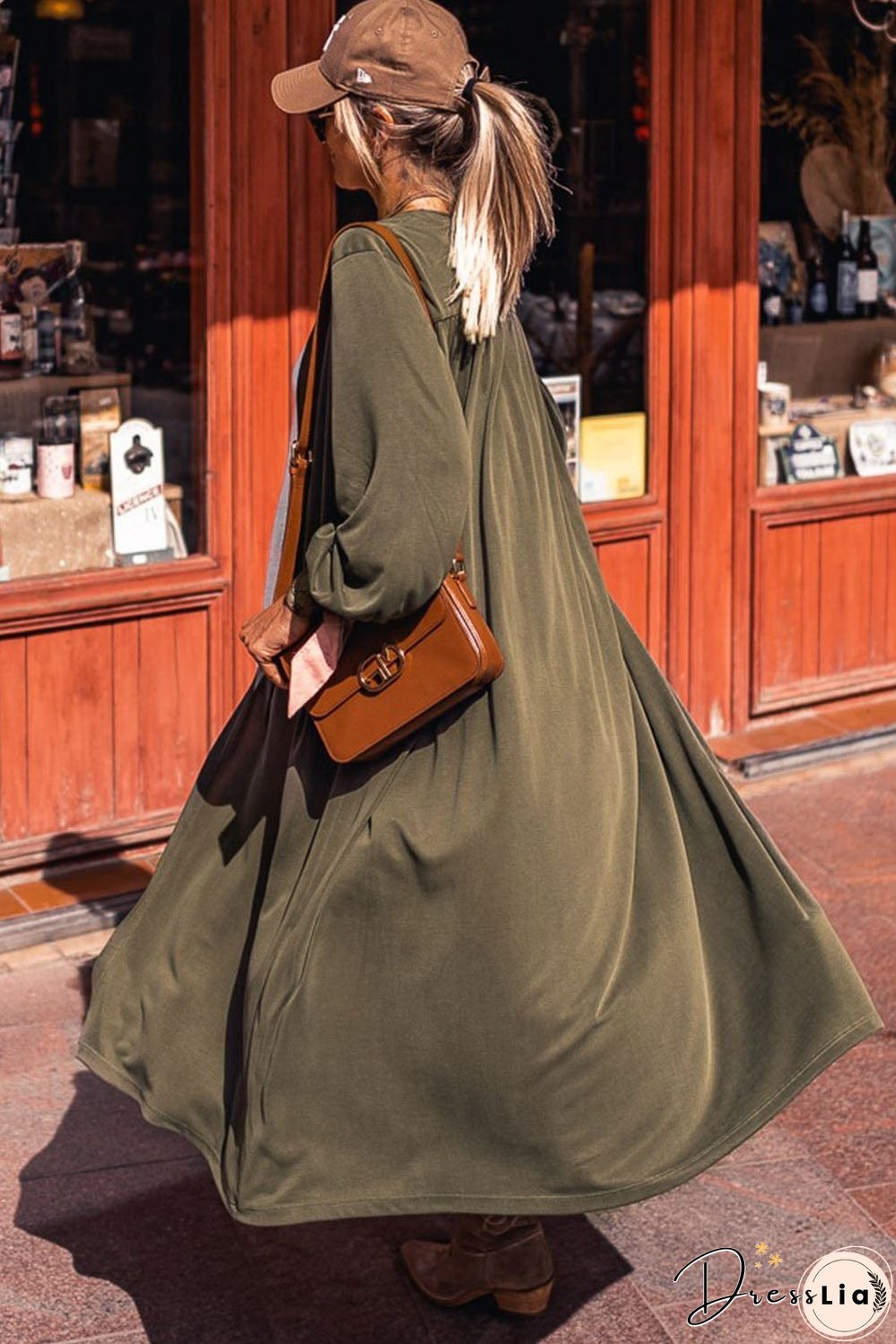 Green V-Neck Maxi Duster Cardigan with Captivating Patterns and Textures