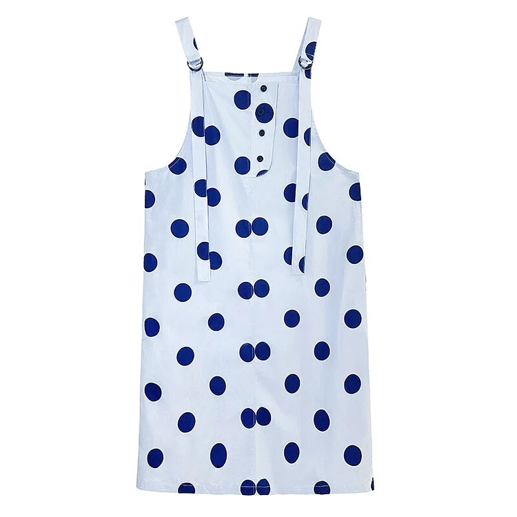 Fashion Loose Polka Dots Button Decor Strap Dress      