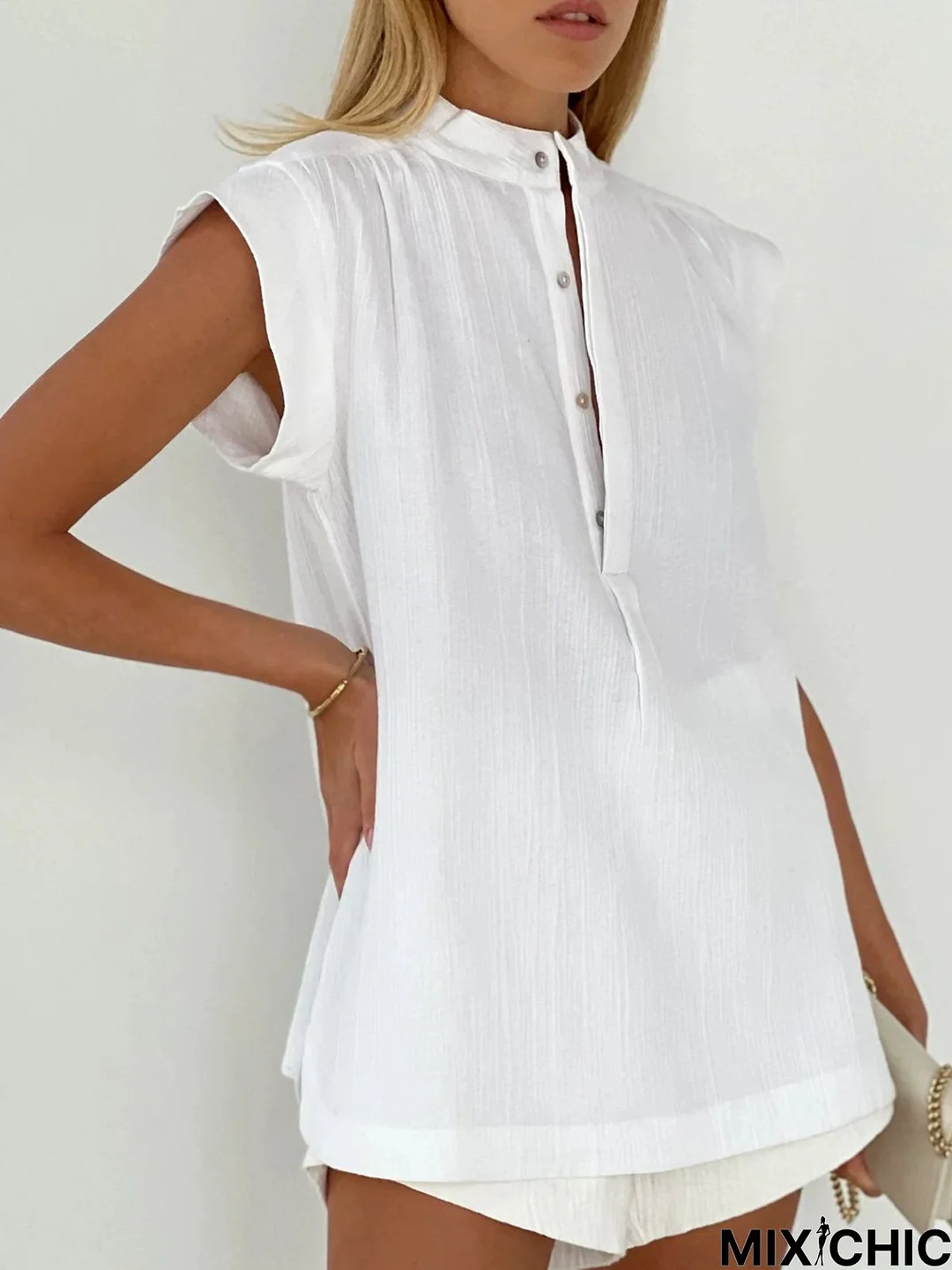 Casual Short Sleeve V Neck Top