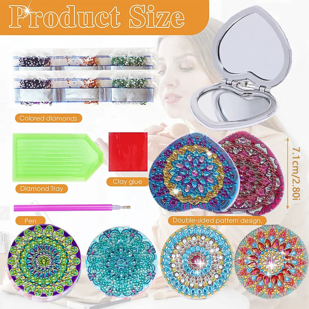 DIY Diamond Art Mosaic Makeup Mirror Paint by Number Kits Mandala