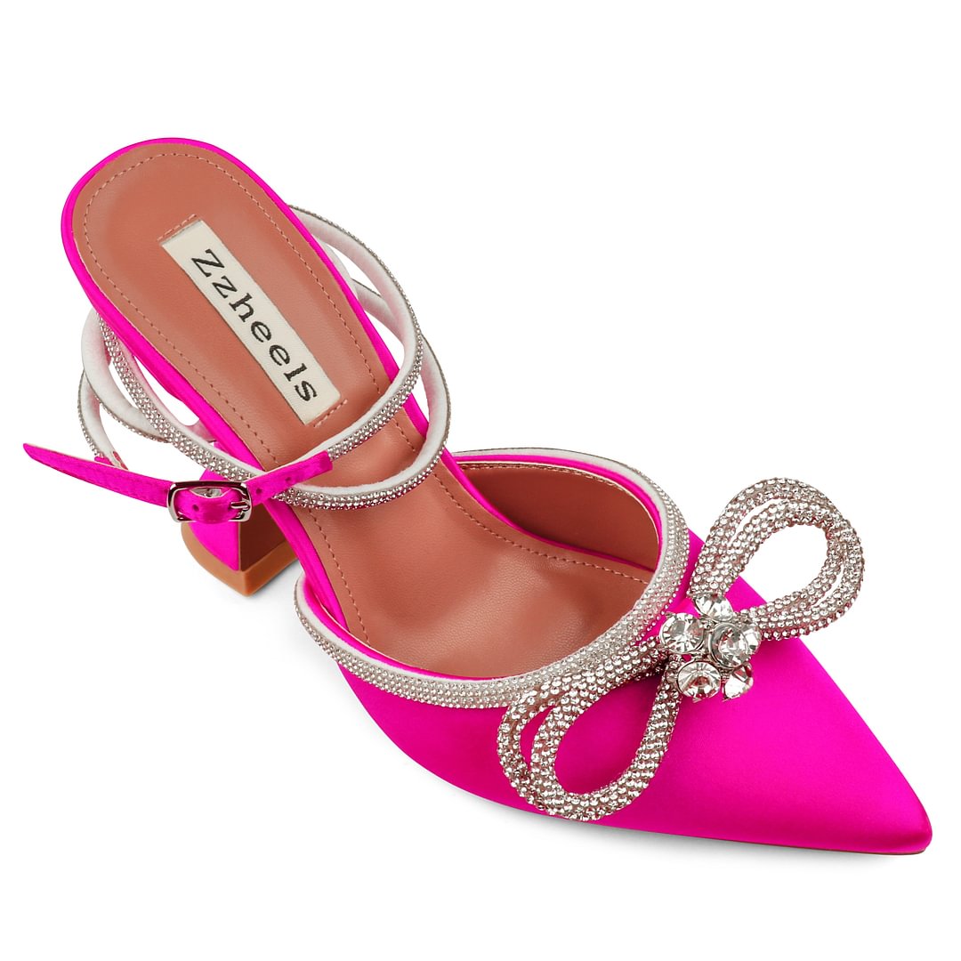 9.5cm/3.74 Double Bow Crystallized High Pums Pointed Toe Strappy Transparent Sandals Wedding Shoes