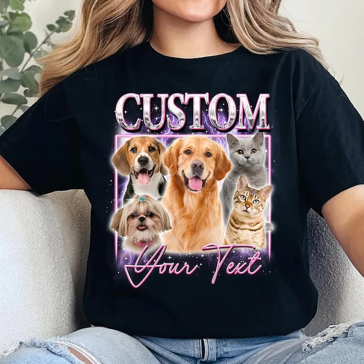 90s Retro Custom Pet Rap Tee - Vintage Bootleg Style Pet Photo Shirt with Personalized Graphic Design