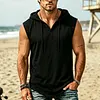 Men's Cotton Sleeveless Hoodie With Button Front And Drawstring by Inlyline