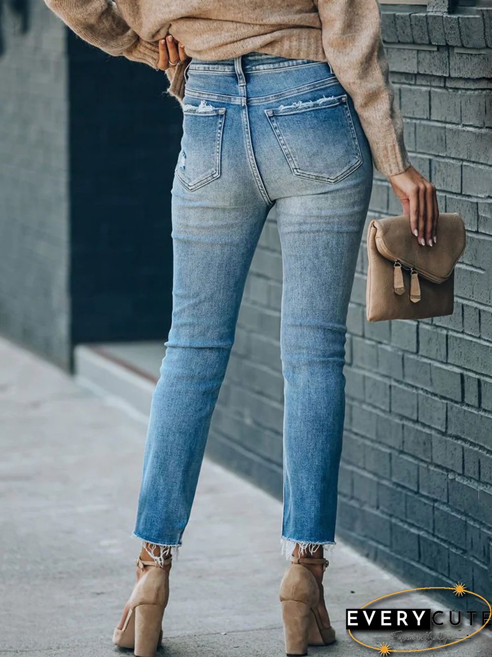 Casual Plain Autumn Elasticity Regular Fit Hot List Straight pants Denim Jeans for Women