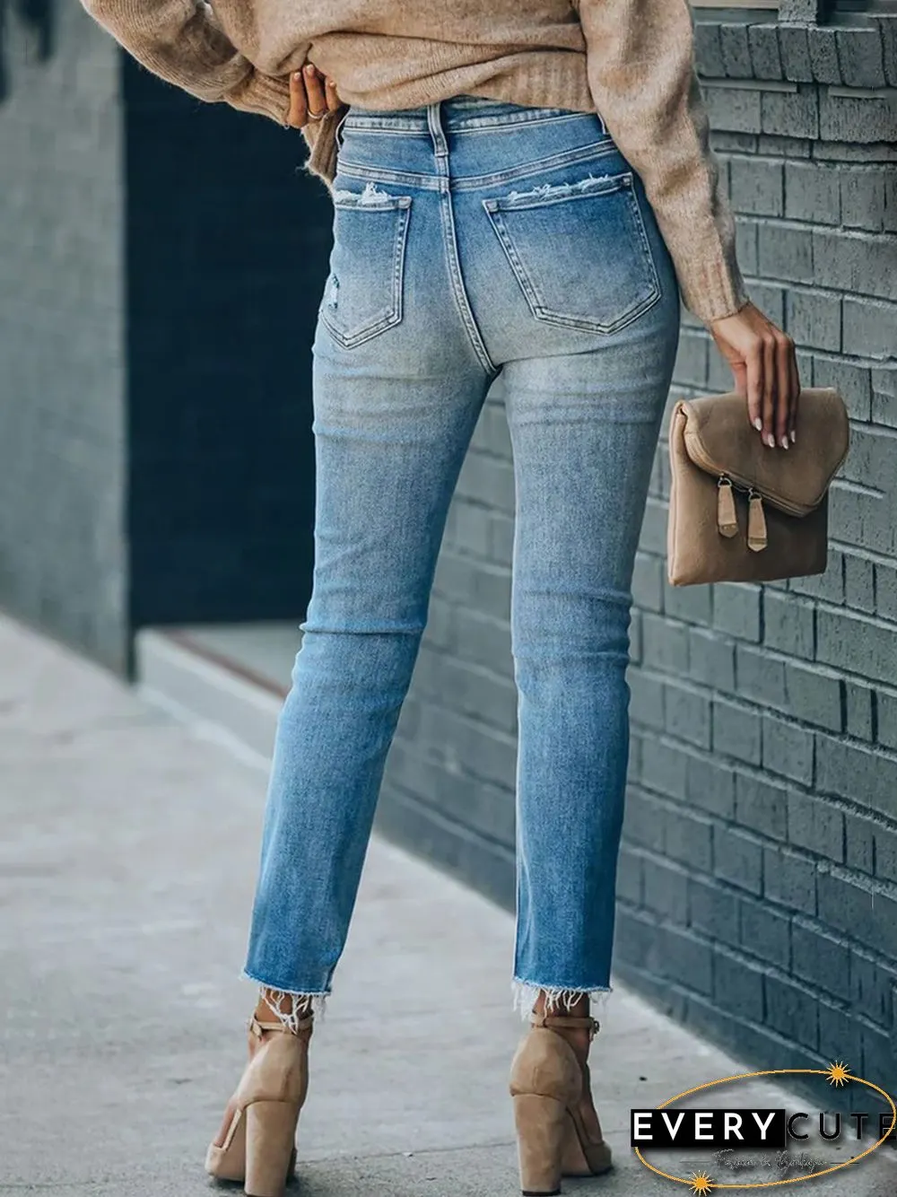 Casual Plain Autumn Elasticity Regular Fit Hot List Straight pants Denim Jeans for Women