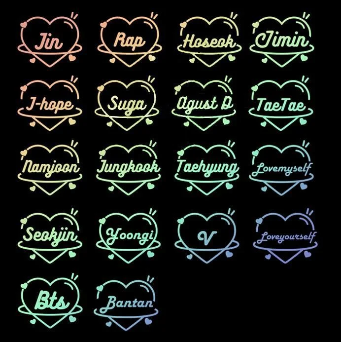 BTS Member Stickers, Logo Stickers, BTS Merchandise, Army Bomb Sticker, BTS  Member Name Stickers in Korean and English, Transparent, Cellphone