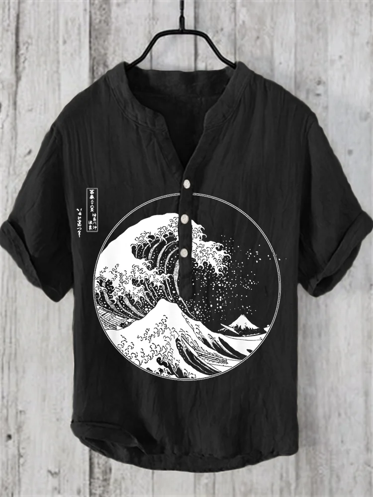 The Great Wave Japanese Lino Art Linen Blend Shirt