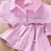Kid Baby Girls Stripe Long Sleeve Party Belt Fall Winter Casual Dresses