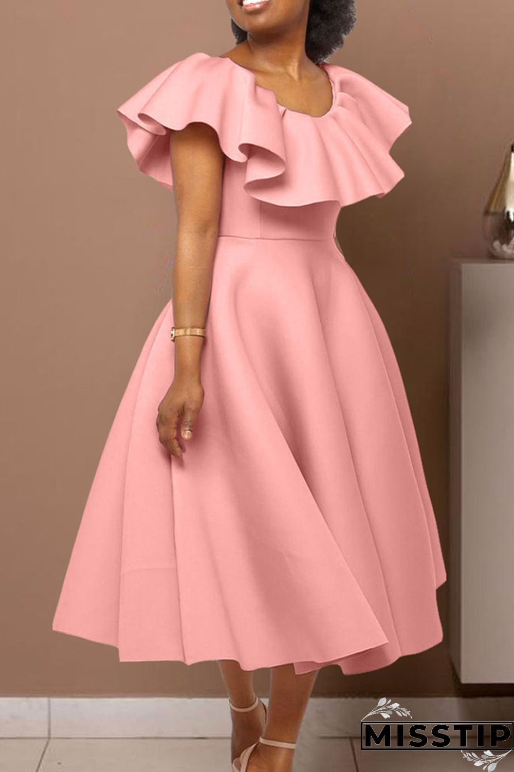 Red Elegant Solid Patchwork Flounce O Neck Evening Dress Dresses