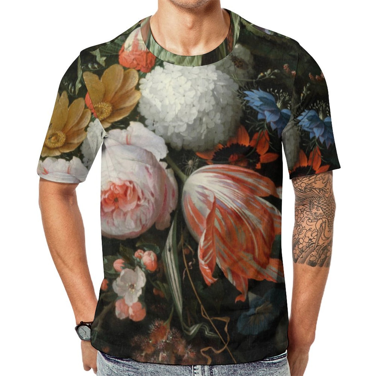 Abraham Mignon A Hanging Bouquet Of Flowers Short Sleeve Print Unisex Tshirt Summer Casual Tees for Men and Women Coolcoshirts