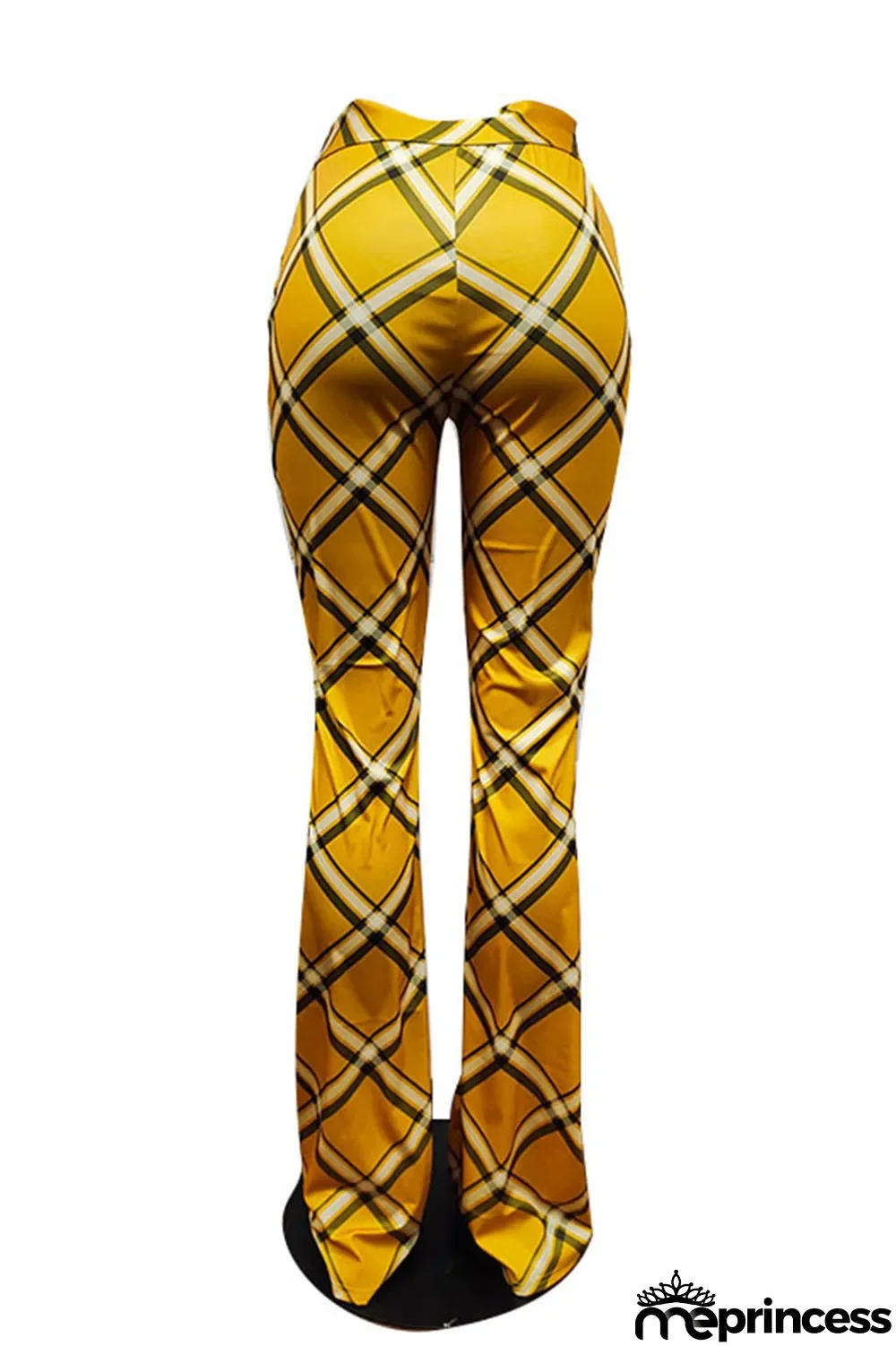 Yellow Casual Plaid Print Patchwork Straight High Waist Straight Full Print Bottoms