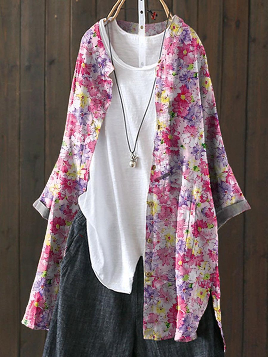 Colorful Chamomile Floral Pattern Printed Women's Loose Casual Top Jacket