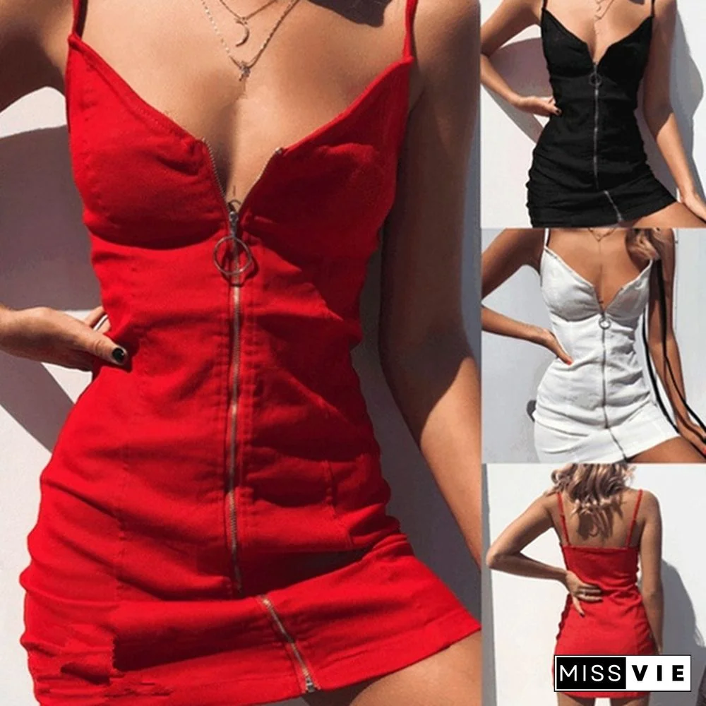Women's Dress Spring And Summer Ring Zipper Sexy Braces Skirt Sexy Strap Dress New Style