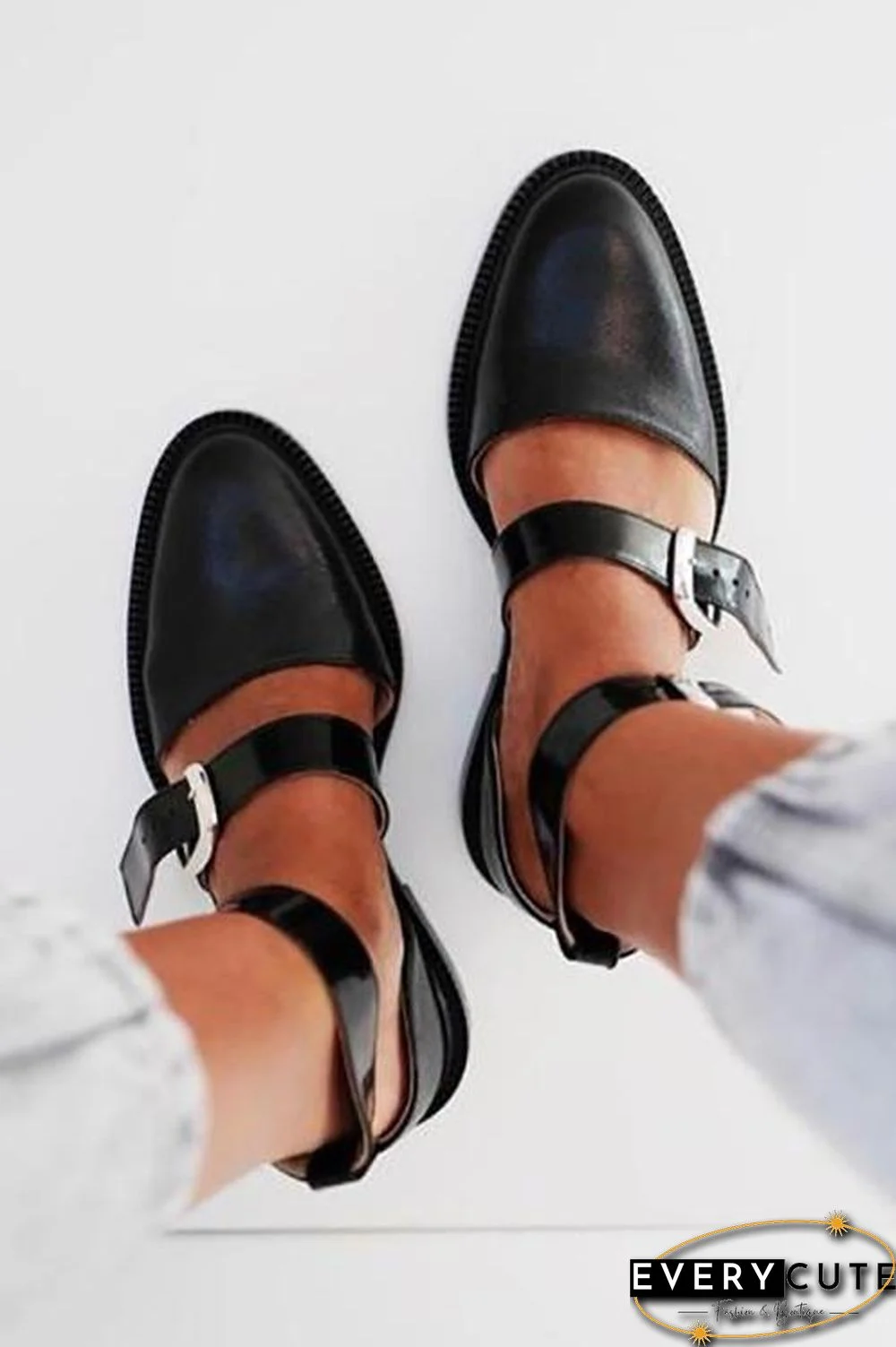 Buckle Color Block Sandals Flats
