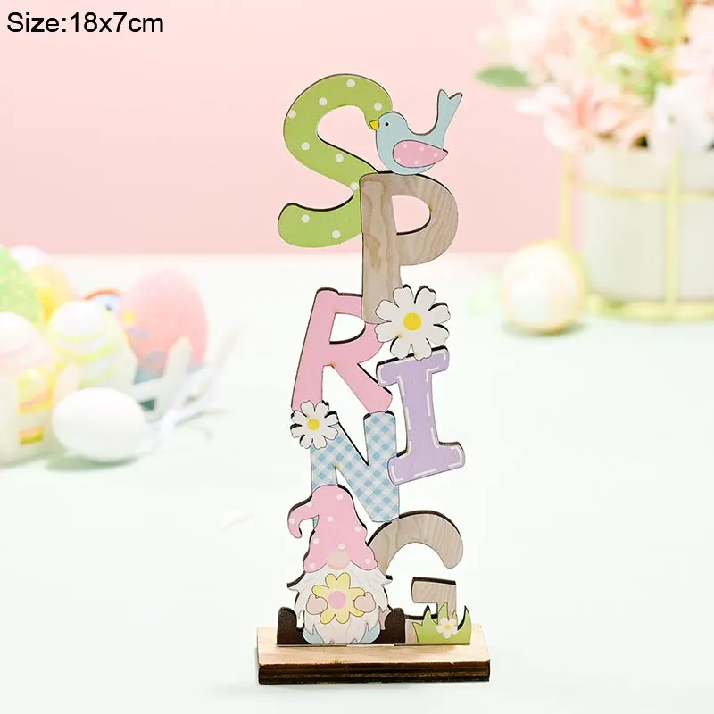 Easter Wooden Ornaments Decoration Cute Rabbit Bunny Egg Faceless Gnome Wood DIY Craft Spring Easter Home Decor Kids Gift Toy