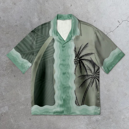 Loveciss®/ Coconut Green Printed Hawaii Street Short Sleeve Shirts