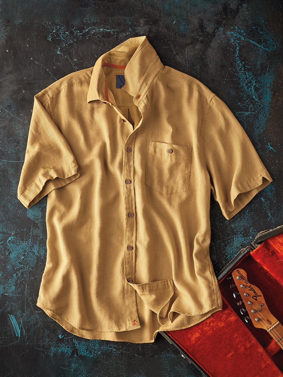 Men's Fashion Yellow Short Sleeve Cotton and Linen Shirt