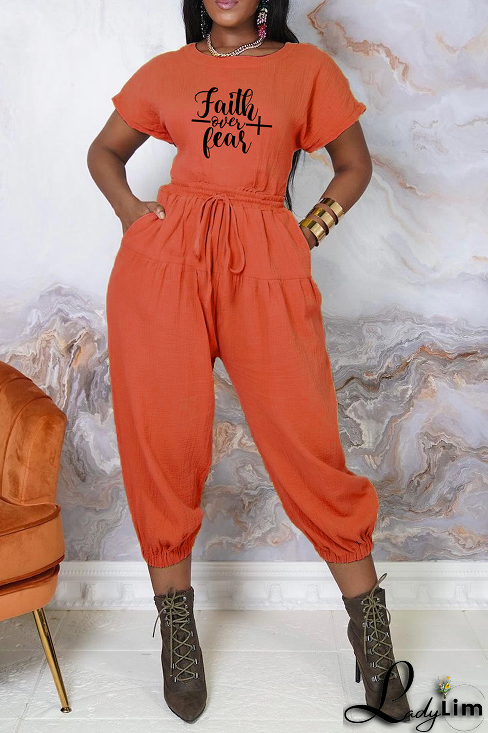 Yellow Fashion Print Patchwork O Neck Short Sleeve Two Pieces