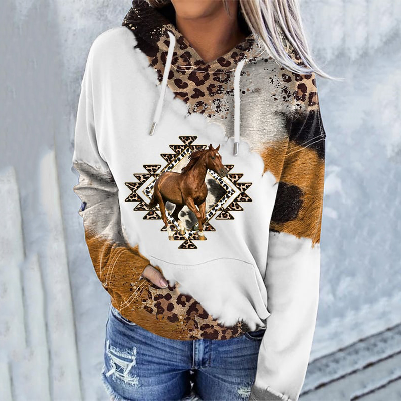  Western Print Long Sleeve Casual Hoodie Westsshops