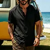 Men's Linen V-Neck Short Sleeve Shirt Lightweight Breathable Casual Summer Top by Inlyline