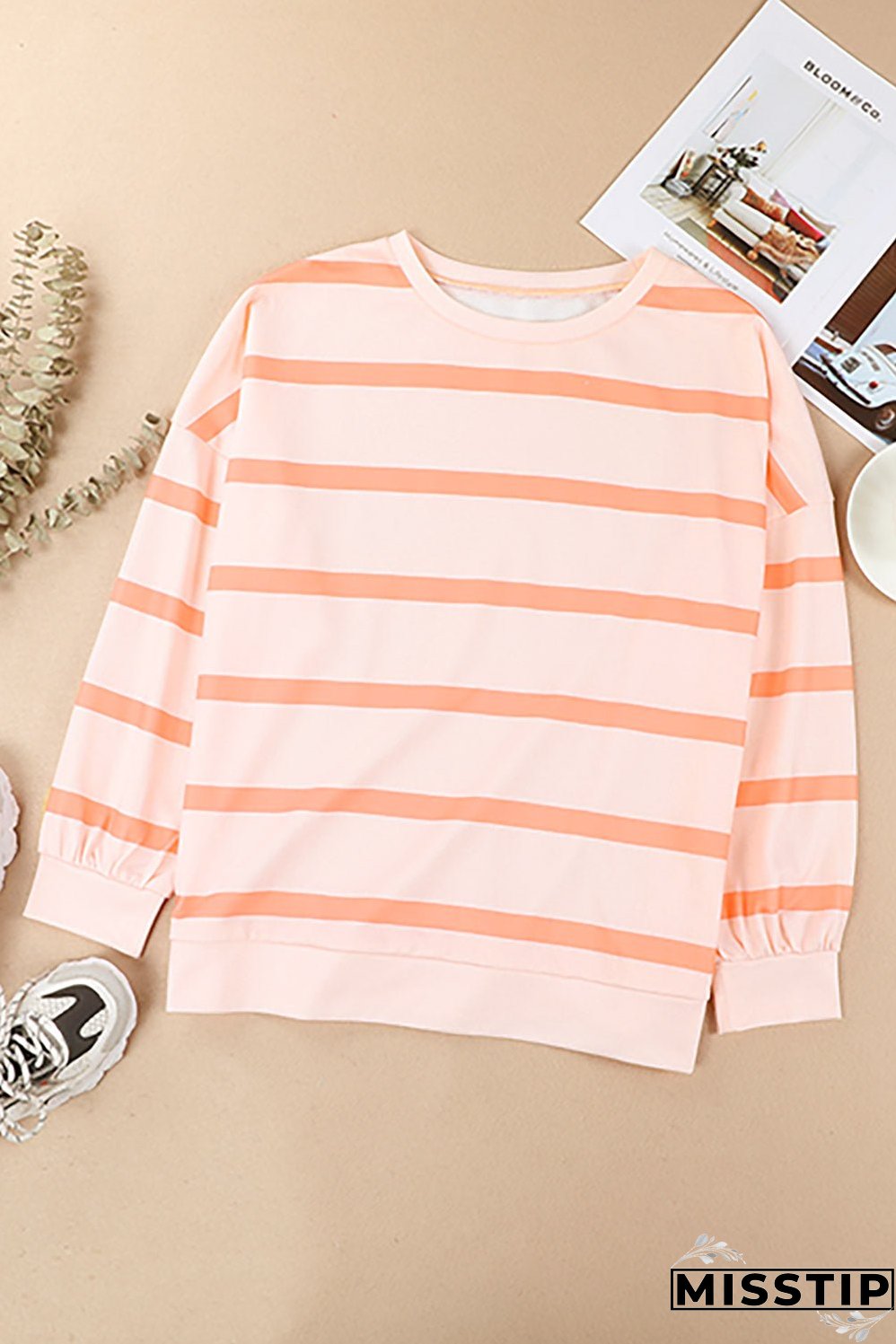 Striped Drop Shoulder Pullover Sweatshirt
