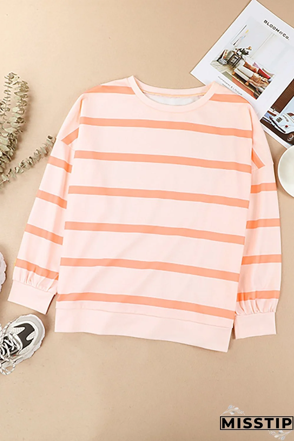 Striped Drop Shoulder Pullover Sweatshirt