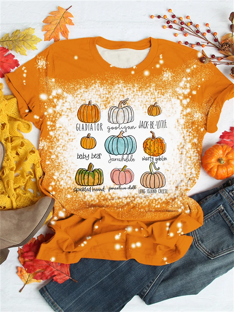 Pumpkins Fall Inspired Bleached T Shirt