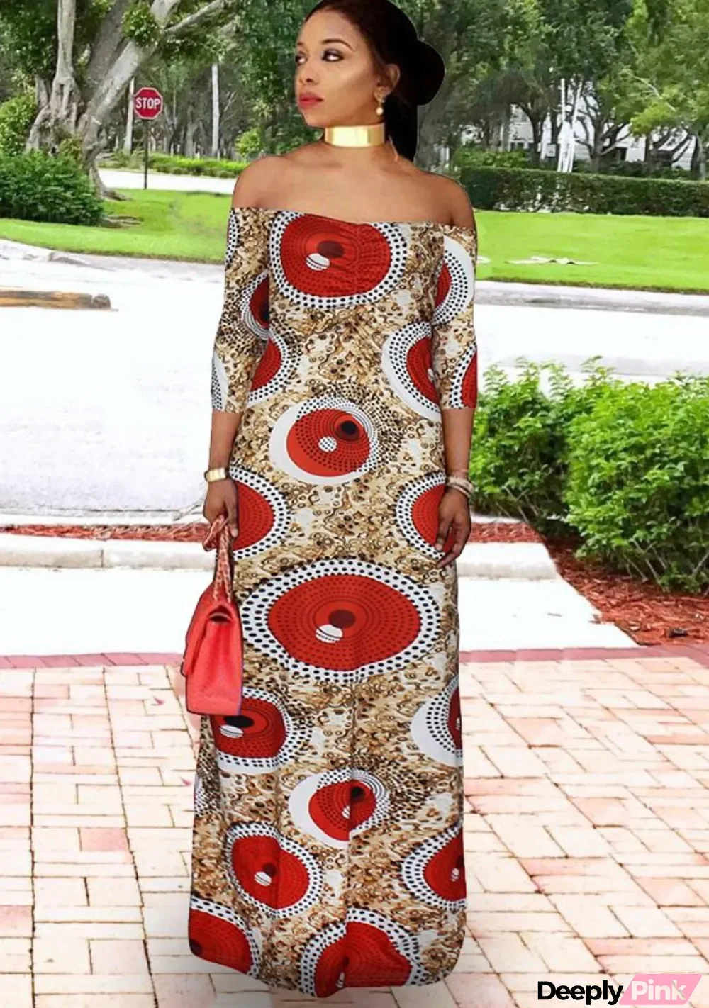 Summer Africa Formal Print Off Shoulder Long Dress