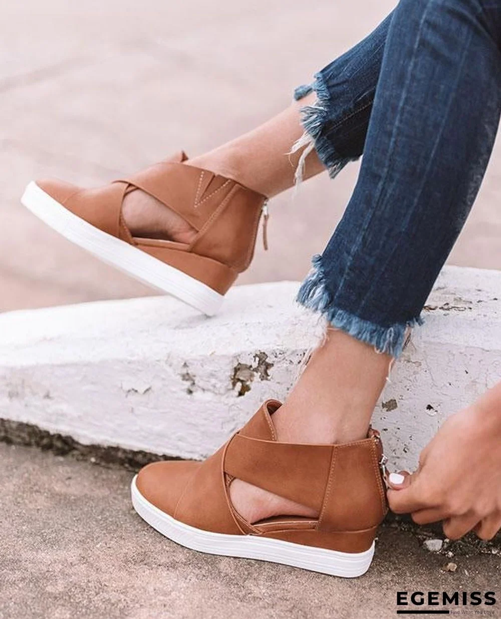 Women Solid High Flats wedges Heel Height Increasing Chunky Platform Vulcanized Sneakers Shoes | EGEMISS