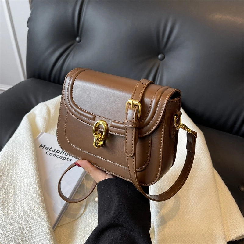 Women’s Pu Leather Solid Color Classic Style Square Lock Clasp Shoulder Bag Crossbody Bag
