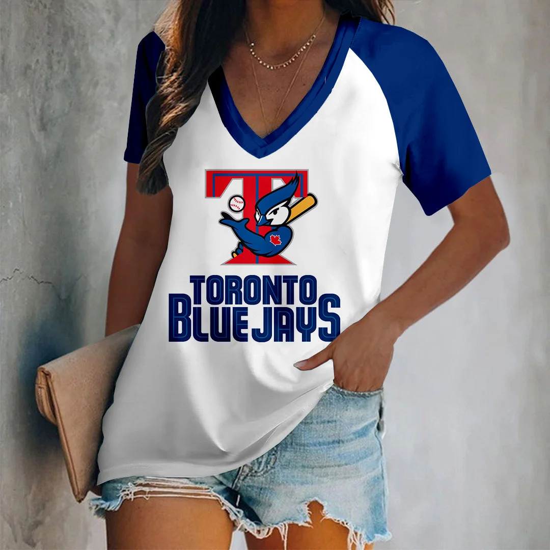 Women's Printed Short Casual V-Neck T-Shirt