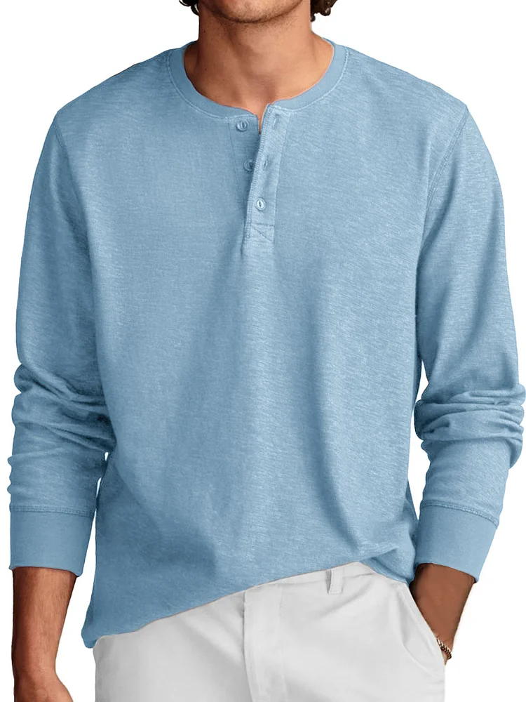 Men's Fashionable Casual Long Sleeve Button-Down Henley Shirt