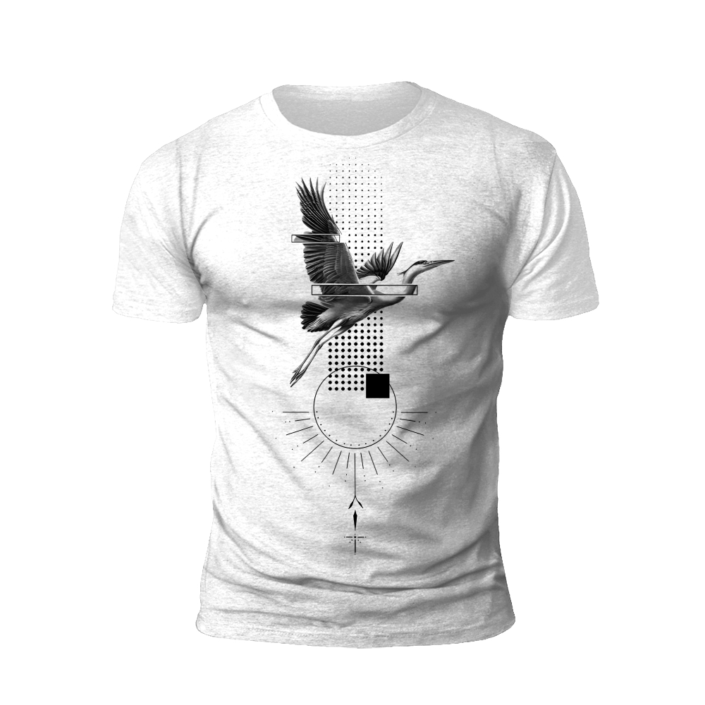 Flight of Progress: Crane and Digital Sun T-Shirt