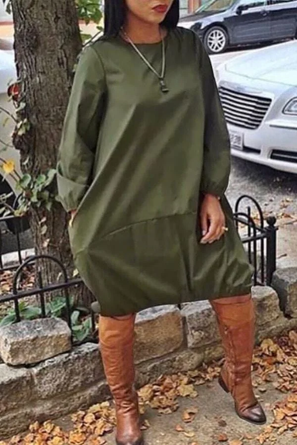 Euramerican Loose Army Green Knee Length Dress