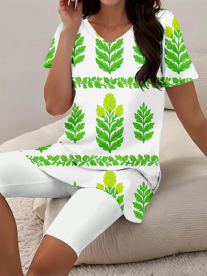 Women Long Sleeve V-neck Graphic Floral Printed Top